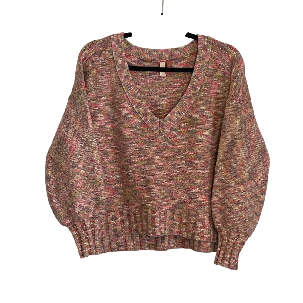 Pilcro and the Letterpress XS Pink Multi Space Dye V-Neck Knit Sweater Womens